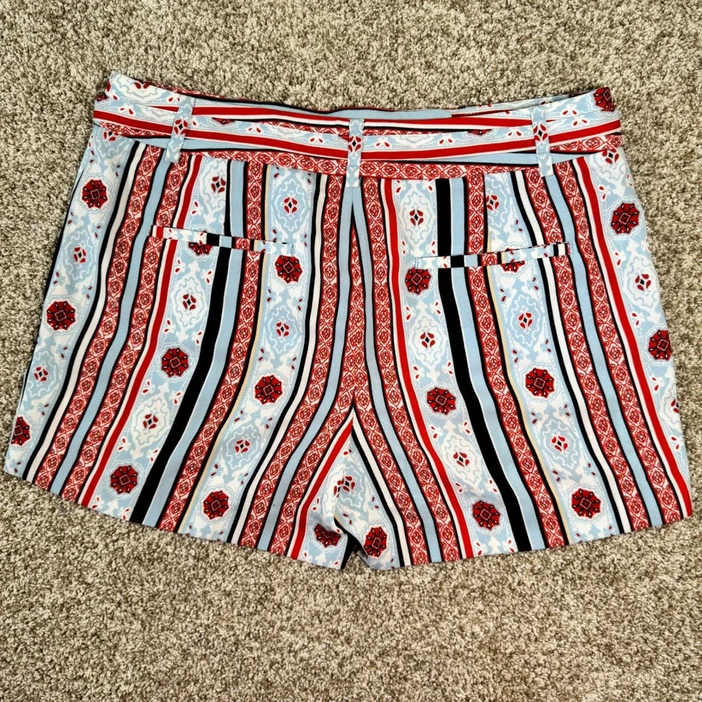 Loft Womens Size‎ 2 Blue Red Tile Stripe Tie Waist Riviera High Rise Shorts
